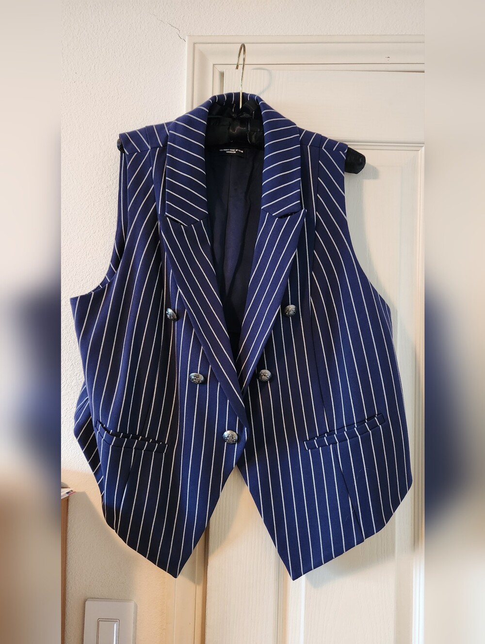 Torrid Navy Pinstripe Studio Ponte Navy Pinstripe Double-Breasted Vest Size 2
